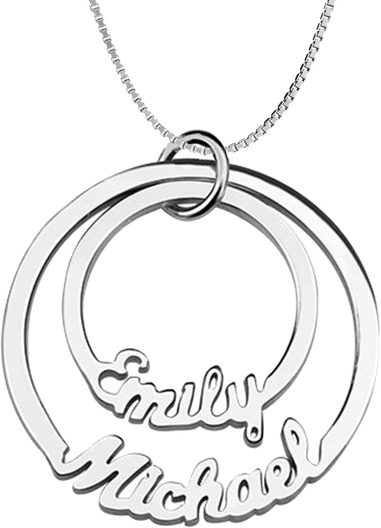 Ouslier Personalized 925 Sterling Silver Couple Name Necklace Custom Made with 2 Names 14"-22" Chain