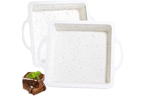 Vinino Silicone Square Cake Pan with Metal Reinforced Frame, 2 Pack Brownie Pan Non-Stick, 8x8 Inches Baking Pan Easy Release