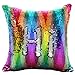 URSKYTOUS Reversible Sequin Pillow Case Decorative Mermaid Pillow Cover Color Changing Cushion Throw Pillowcase 16” x 16”,Rainbow and Silver