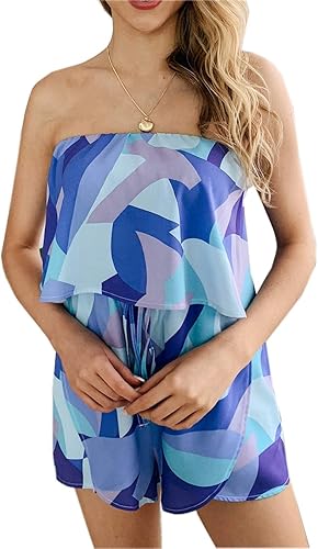blue strapless romper