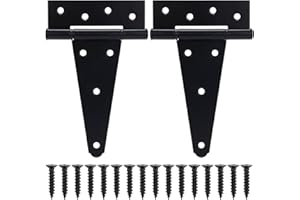 BOODVON 6 Inch T-Strap Gate Hinges, Shed Barn Door Hinges Heavy Duty, Black Tee Hinges for Wooden Fences, Yard Gate, Wrought Hardware Iron Rustproof (2Pack/Set)