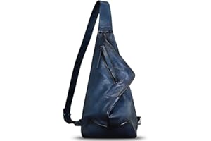 FEIGITOR Genuine Leather Sling Bag Retro Crossbody Backpack Handmade Chest Shoulder Daypack Purse Fanny Packs (Navy)