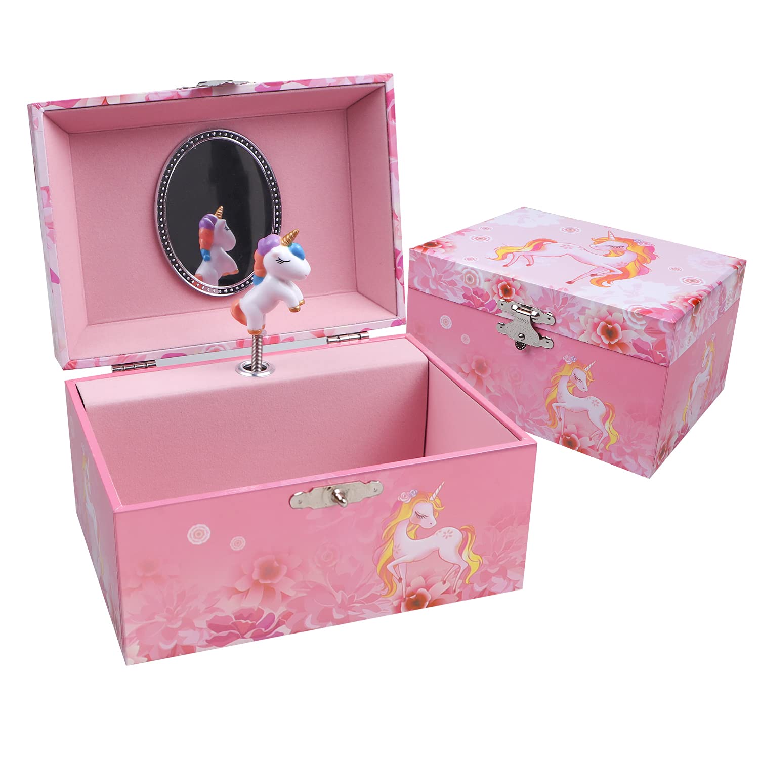 TAOPU Girls Musical Jewelry Box,Girls Gift Music Box for Jewelry Storage,Gold Hair Unicorn Design with Spinning Unicorn
