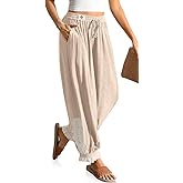 TARSE Women’s Linen Harem Pants Boho Loose with Lace Trim Casual Vintage Lantern Summer Travel Cropped Pants