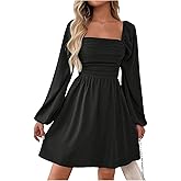 Floerns Women's Lantern Long Sleeve Mini Dress Square Neck Ruched A Line Dress