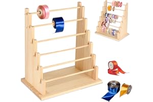 HOMAKOVER 6 Tier Wooden Ribbon Organizer Rack, Large Capacity Ribbon Holder, Ribbon Spool Holder Stand, Washi Tape Storage Organizer, Wooden Sewing Organizer Display Shelf for Craft Room,Cake Shop,Flower Store