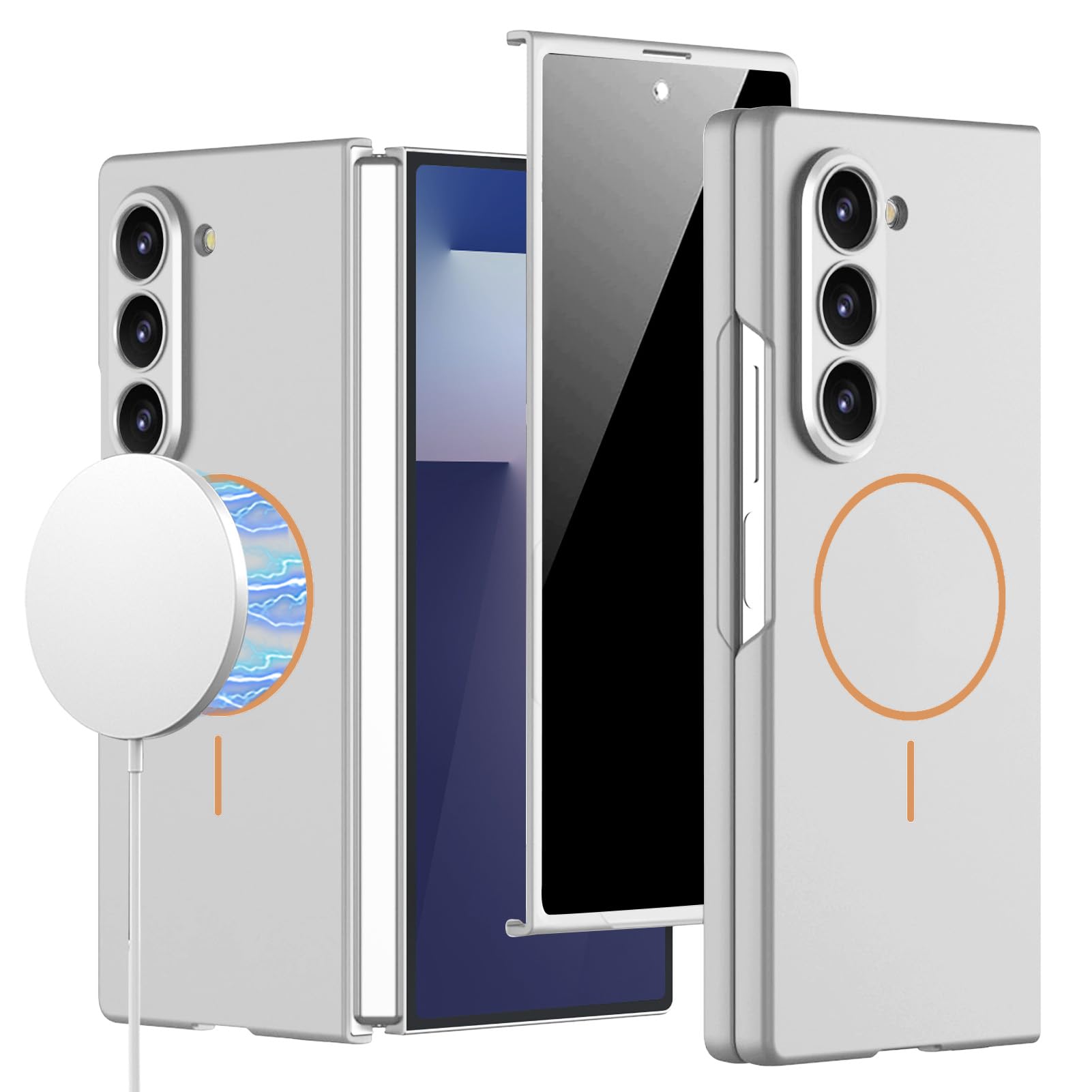 Photo 1 of DOOTOO for Samsung Galaxy Z Fold 7 Case [Compatible with MagSafe] with Privacy Screen Protector Hard PC Shockproof Case for Samsung Galaxy Z Fold 7 (Silver)