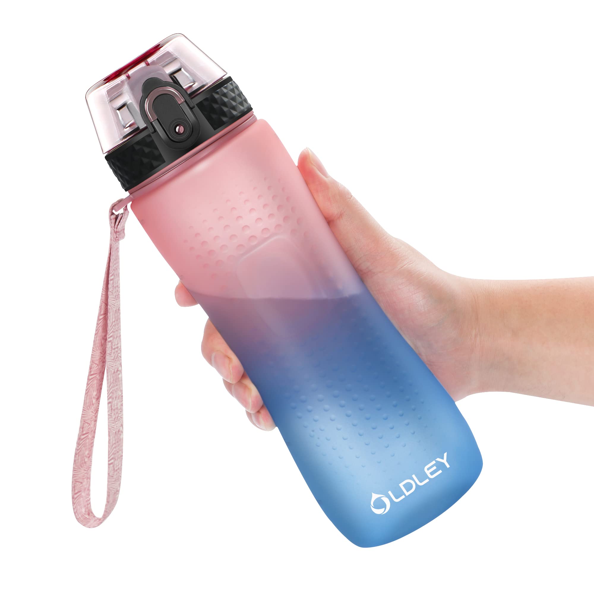 OLDLEY 750ml/25oz Water Bottles with Straw BPA Free Tritan Water Bottles for Gym School Sports Travel Leakproof Time Markings Drink Bottles Reusable Hydrate for Adult Kids Women Men(Pink Blue, 1 Lid)