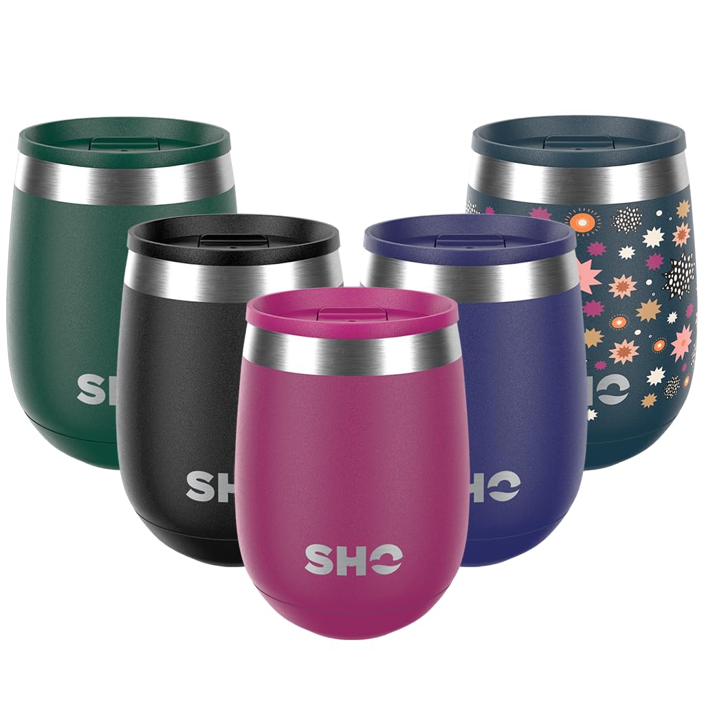 SHO Pacto - Ultimate Insulated Stainless Steel Reusable Coffee Cup & Stemless Wine Tumbler - 4 Hours Hot, 8 Hours Cold - 360ml - BPA Free (Very Berry, 360ml)