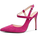 COLETER Women's Slingback Pumps 4IN Buckle Ankle Strap Sandals Closed Pointed Toe Office Work Wedding Shoes