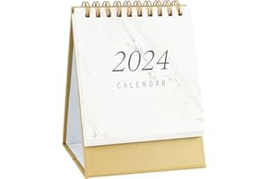 KOQYE 2023-2024 Mini Desk Calendar, Portable Small Desktop Calendar (5.1"x3.7"), Standing Flip Academic Year Monthly Calendars with Gold Coil, Easy to Read (Marble)