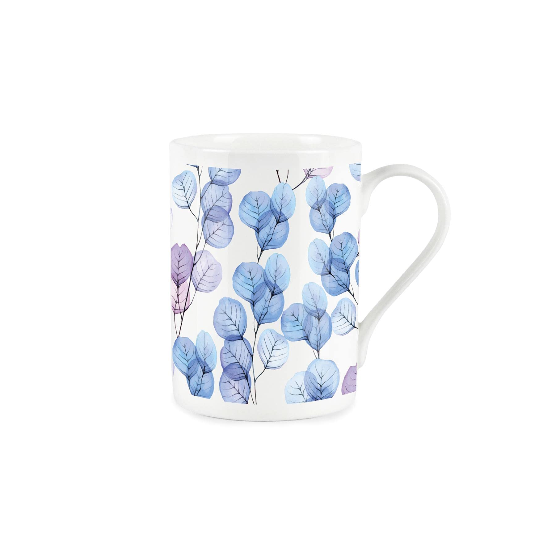 Blue Floral China Mug - Eucalyptus Watercolour Glass Flowers - Bone China White Mug Coffee/Tea Present Gift