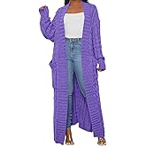 A ADILACA Women's Thin Type Stylish Cable Knit Cardigan with 2-Pockets, Women's Extra Long Ankle Length Sweater
