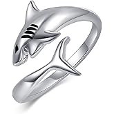 AXOMY Shark/Whale/Hammerhead Shark/Turtle Ring 925 Sterling Silver Adjustable Open Thumb Rings Sea Shark Jewelry Ocean Gifts for Women Men