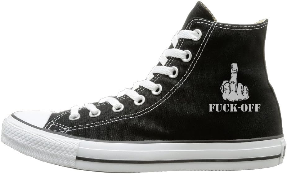 Huanci Fuk Off High Top Skate Unisex Flat Canvas Shoes Sneaker 40 Black