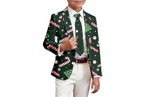 Boys Christmas Suit Jacket Kids Funny Xmas Lapel Blazer Long Sleeve One Button Casual Business Holiday Party Coats