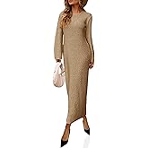 Saodimallsu Womens Long Sleeve Midi Sweater Dress Crew Neck Swiss Dot Soft Knit Casual Fall Trendy Maxi Dresses