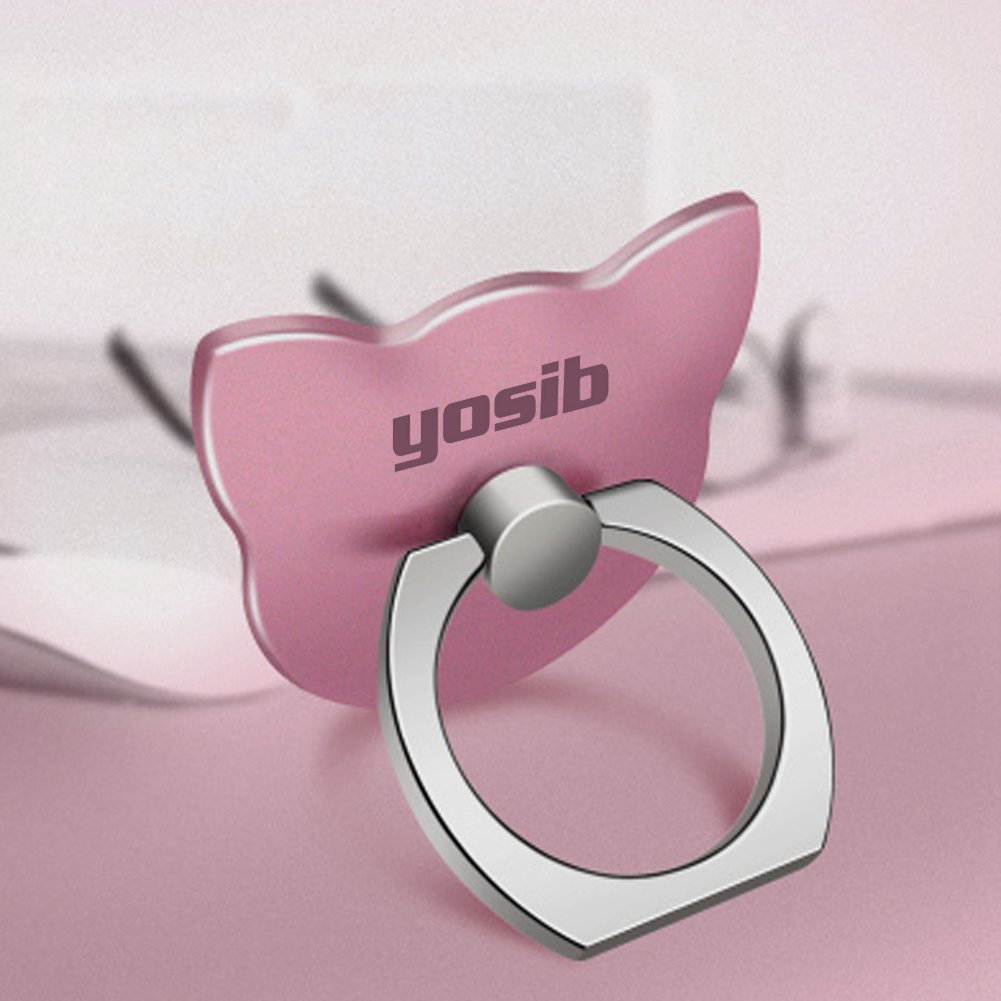 Phone Finger Ring Stand Holder 360° Rotation Universal Cellphone Slacker Stent Phone Bracket for iPhone Smart-phone and Tablets (cat) (Rose gold)