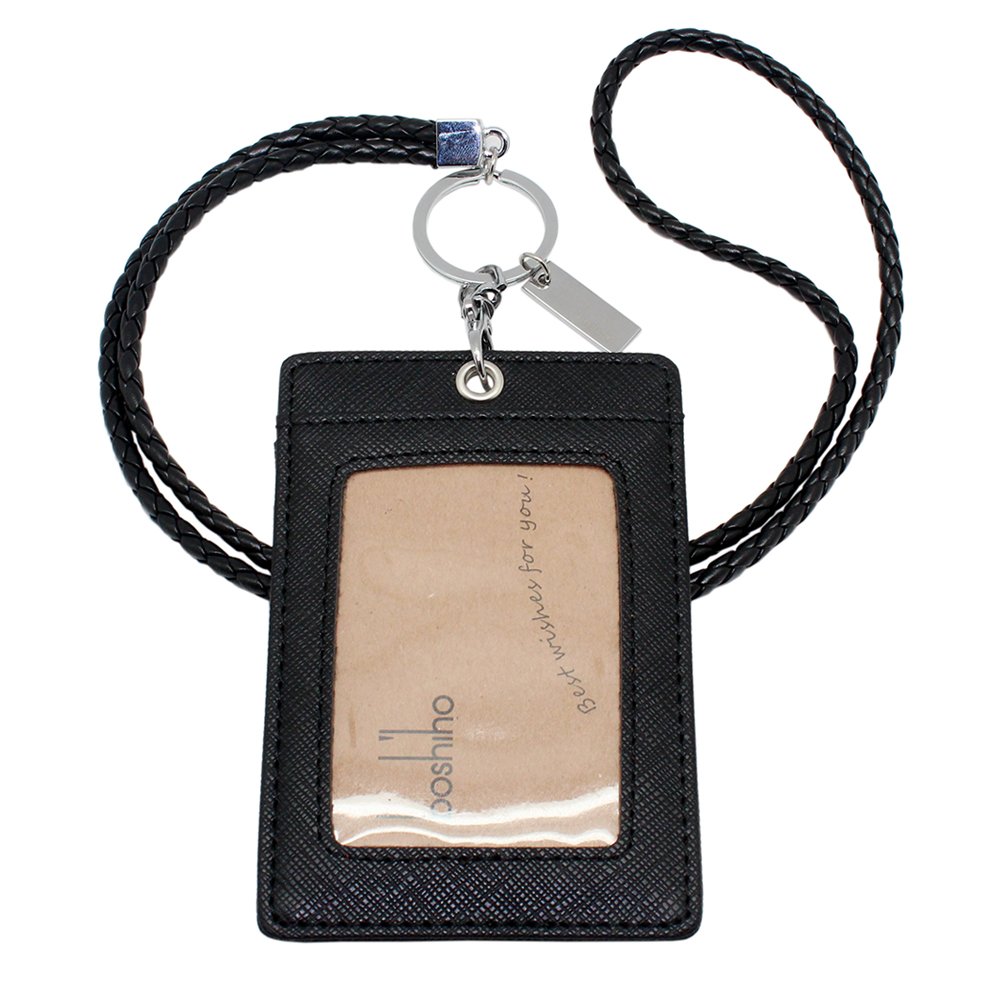 Office Lanyard Card Holder with Neck Strap Faux Leather Ideal for ID