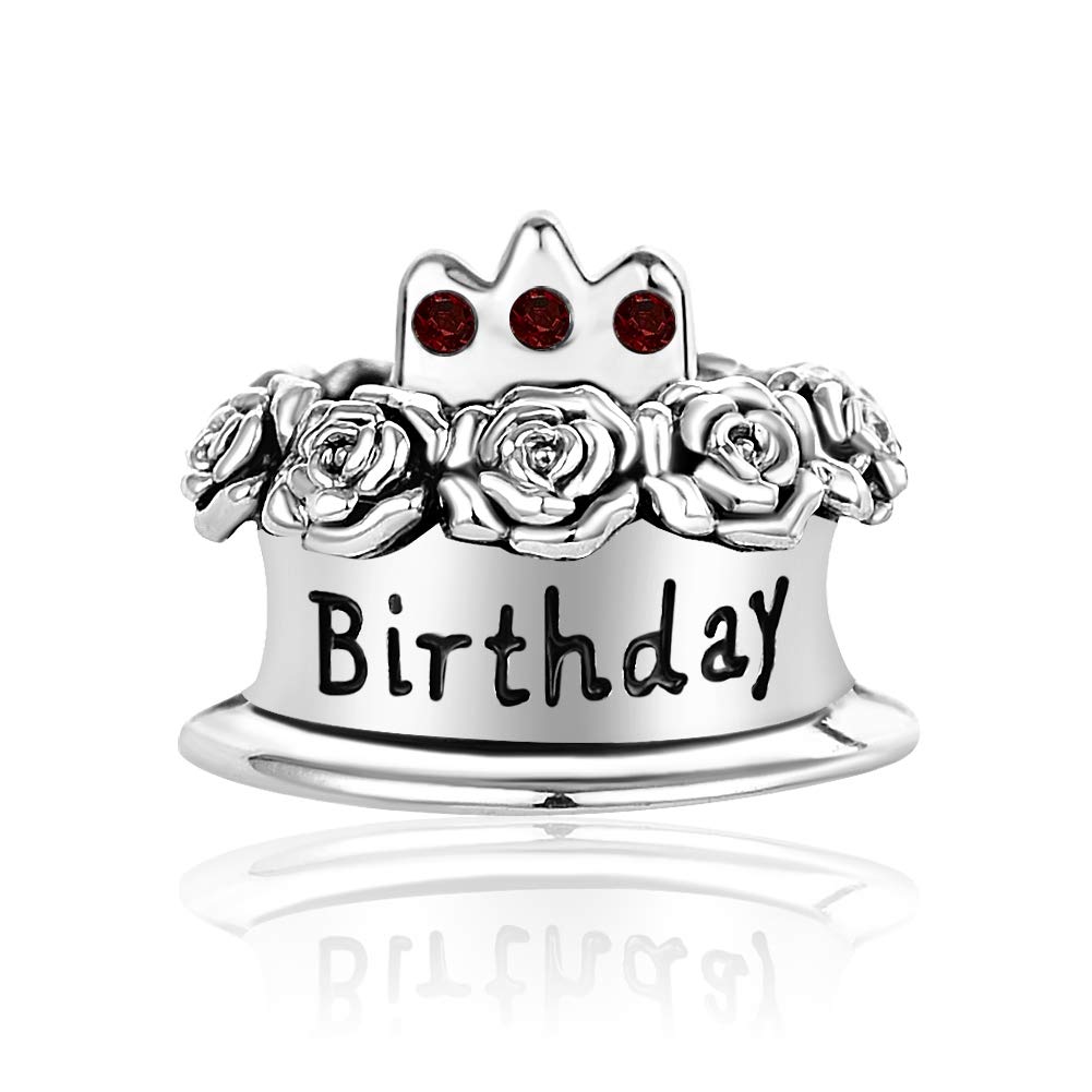 January Red Birthday Birthstone Cake Charm fits Pandora Charms Bracelets for Women Daughter Sister Granddaughter Celebration Jewellery Gift Present