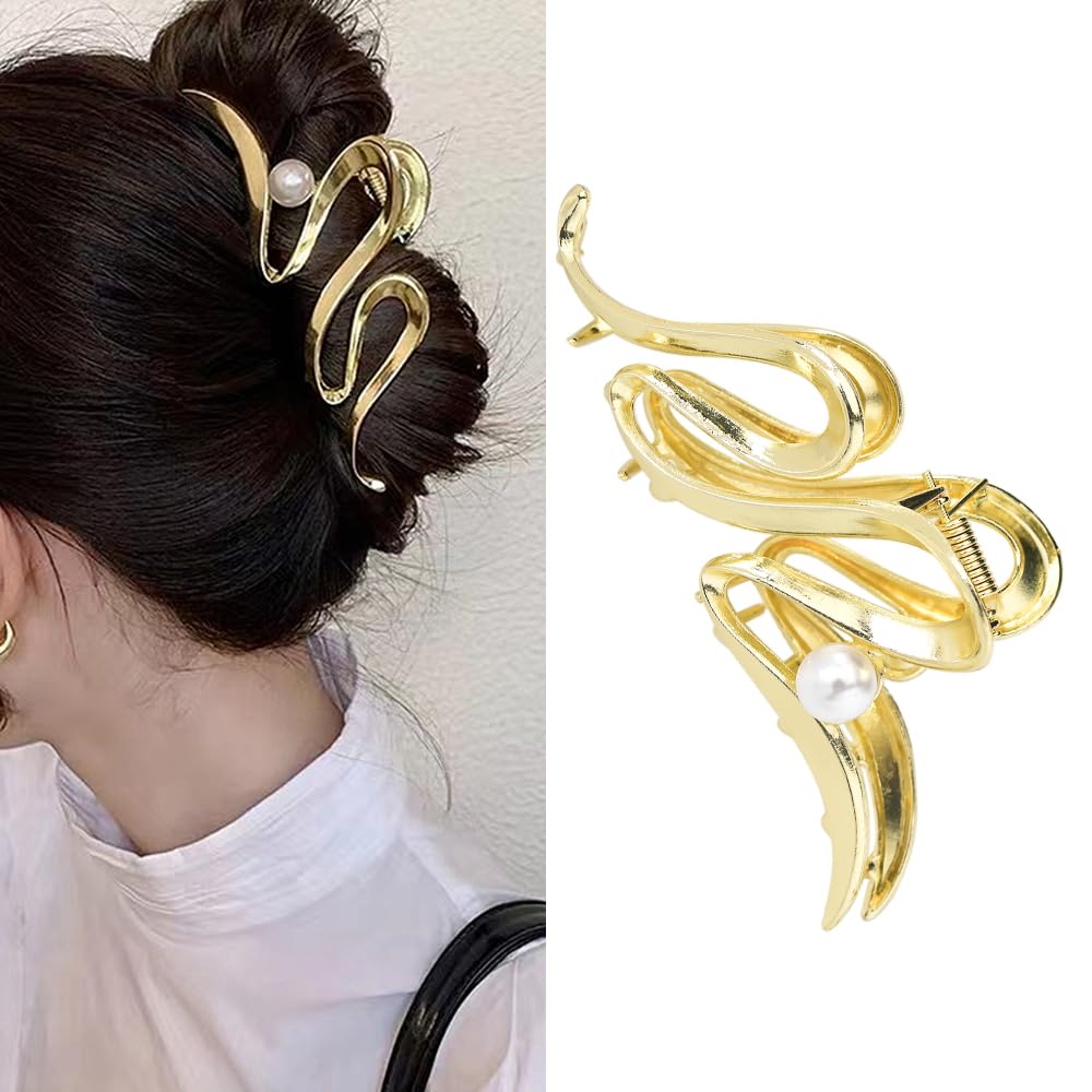 Metal Claw Clip for Women Girls Large Barrette Hair Clips for Thick Fine Hair Pearl Barrette Hair Clips Gold for Women Girls Hair Claw Clips for Teenage Girls Hair Accessories for Women
