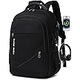 FENGDONG Durable Waterproof Travel Laptop Backpack 17.3 inch,Large College Backpack Bookbag for Men & Women Business Backpack with USB Charging Port and Headset Port Black