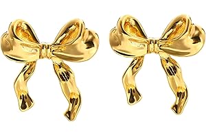 GYRMMUE Gold Silver Bow Earrings for Women Girls,Cute Ribbon Bow Stud Earrings Statement Bow Drop Earrings Gift