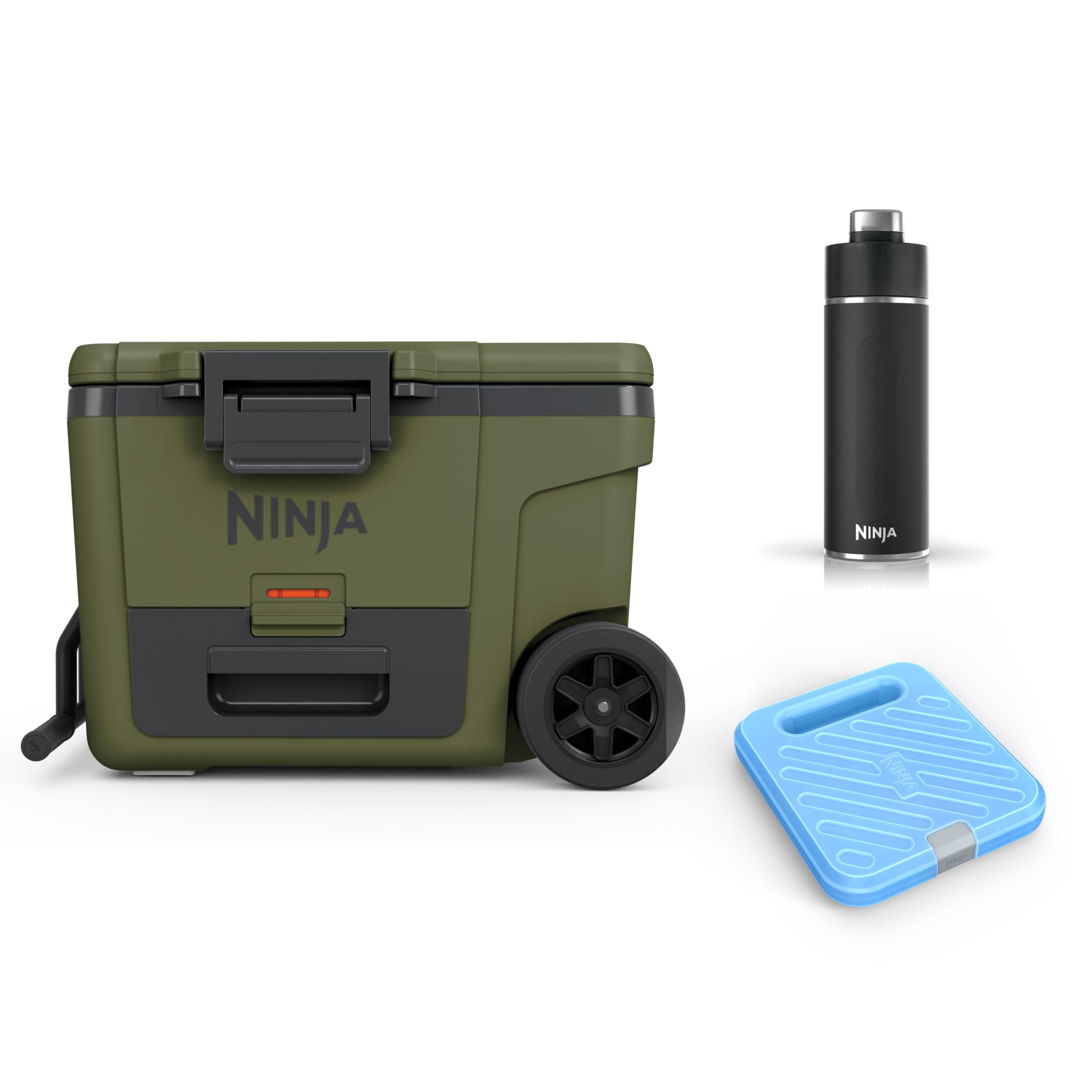 Ninja FrostVault Kühlbox mit Rollen und Isolierung, mit Ninja Thirti Flasche & Kühlakku, integrierter Dry Zone Schublade für Lagerung bei Kühlschranktemperatur, olivegrün, FB245AMZEUUKGN