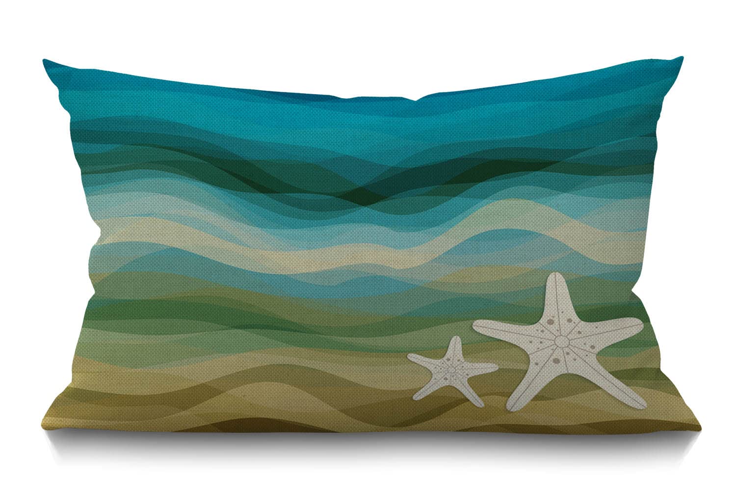 BGBDEIA Wave Cushion Cover 12x20 Inch Ocean Sea Waves Starfish Sandy Beach Aquatic Rectangle Pillow Cases Home Decorative Cotton Linen Throw Pillow Cover for Bed Sofa Beige Blue 30 x 50 cm