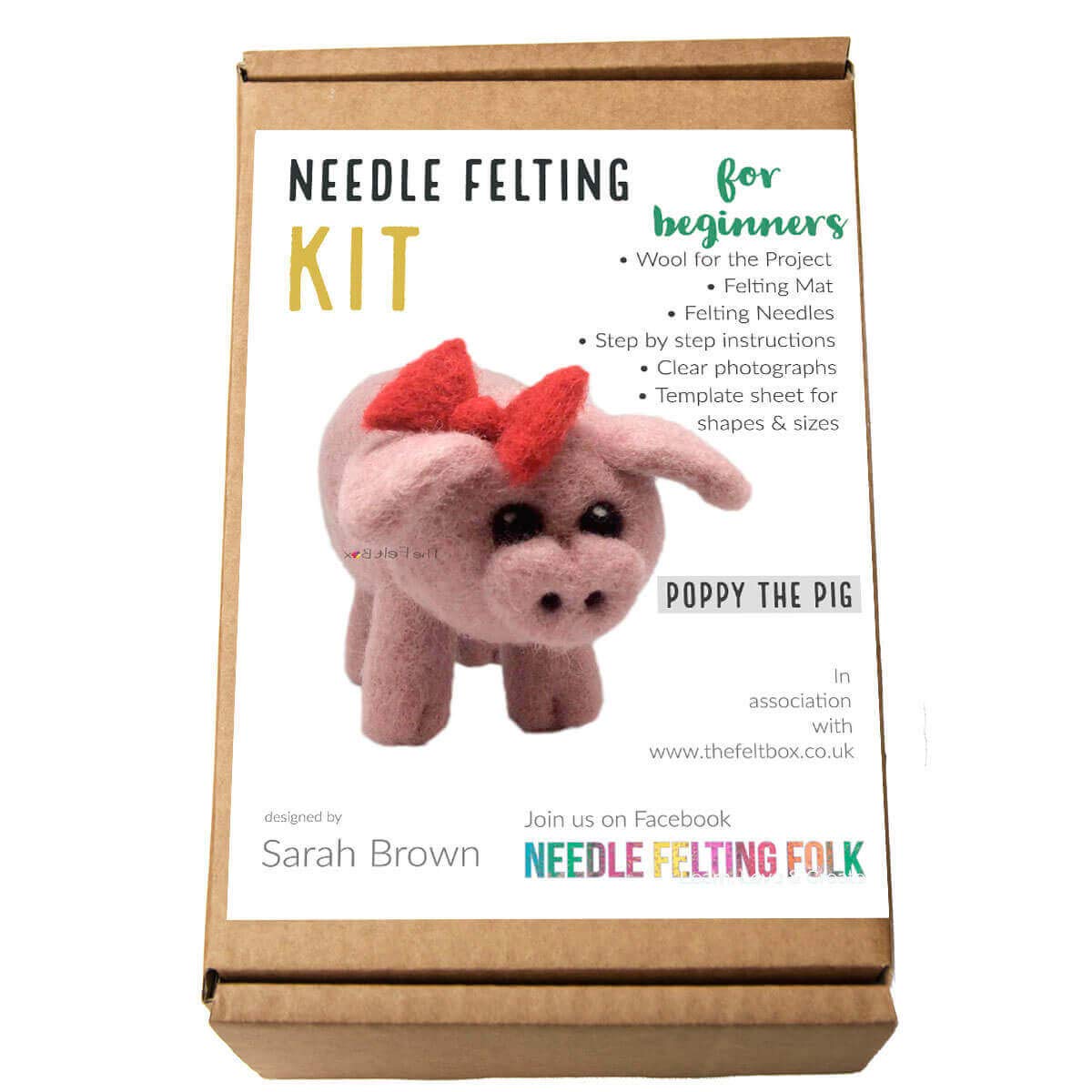 The Felt Box Needle Felting Kit - Poppy the Pig. Designed by Sarah Brown of The Original Needle Felting UK. Makes Two.