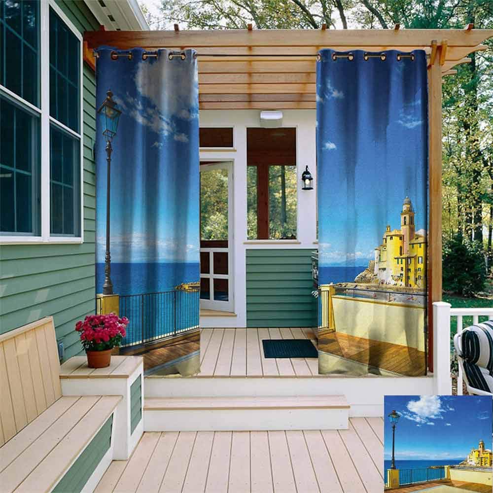 DonaHome Shading Insulated Curtain,Italian Camogli Building Sea Lamp and Balcony Tourist Spot in Ligury Italy Print,Complete Darkness, Noise Reducing Curtain,W72x84L Blue White and Yellow