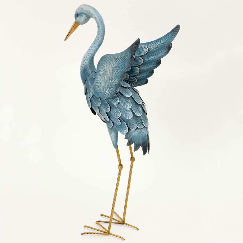 Blue Heron Crane Metal Garden Decor Sculpture Art Outdoor Backyard Gift
