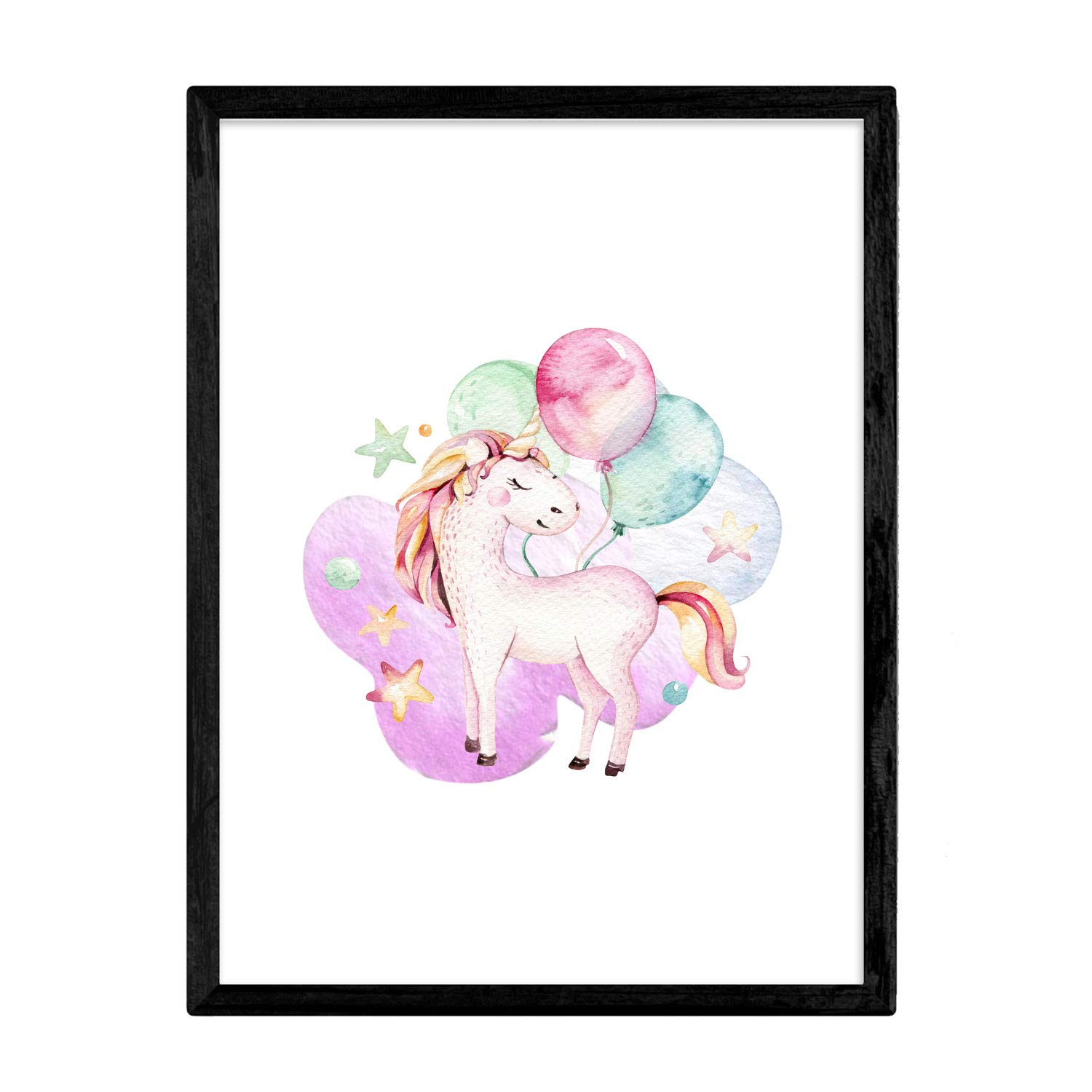 Nacnic Poster with illustration of animal. Sheet with children's animal pictures. Unicorn and balloons. A4 unframed