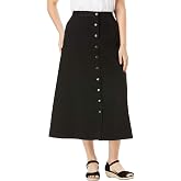 Woman Within Perfect Side-Elastic All-Cotton Button Front Denim Jeans Skirt | Women's Plus Size