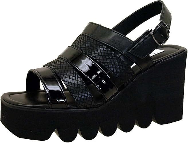 Amazon エナージュ Enage 0349 ストラップ サンダル 黒 プラットフォーム 厚底 ビジネス Enage エナージェ ファッションサンダル