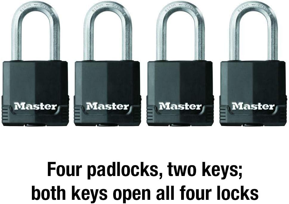 Master Lock Padlock, Magnum Covered Laminated Steel Lock, 1-7/8 in. Wide, M115XQLF (Pack of 4-Keyed Alike) - Padlocks - 
