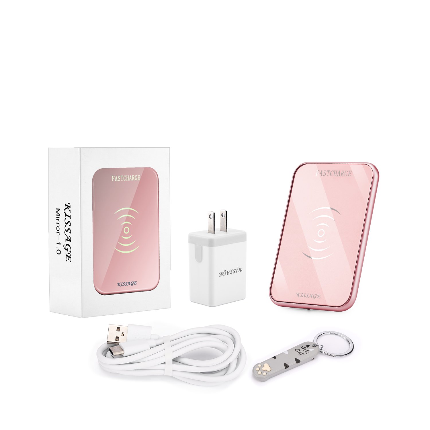 Wireless Charger, KISSAGE Ultra-Slim Premium Qi Wireless Charging Pad for Samsung Galaxy S9/S9 Plus/S8/Note 8/5/S7, 7.5W Charge base for iPhone X/8/8 Plus Built-in Mirror (Pink)