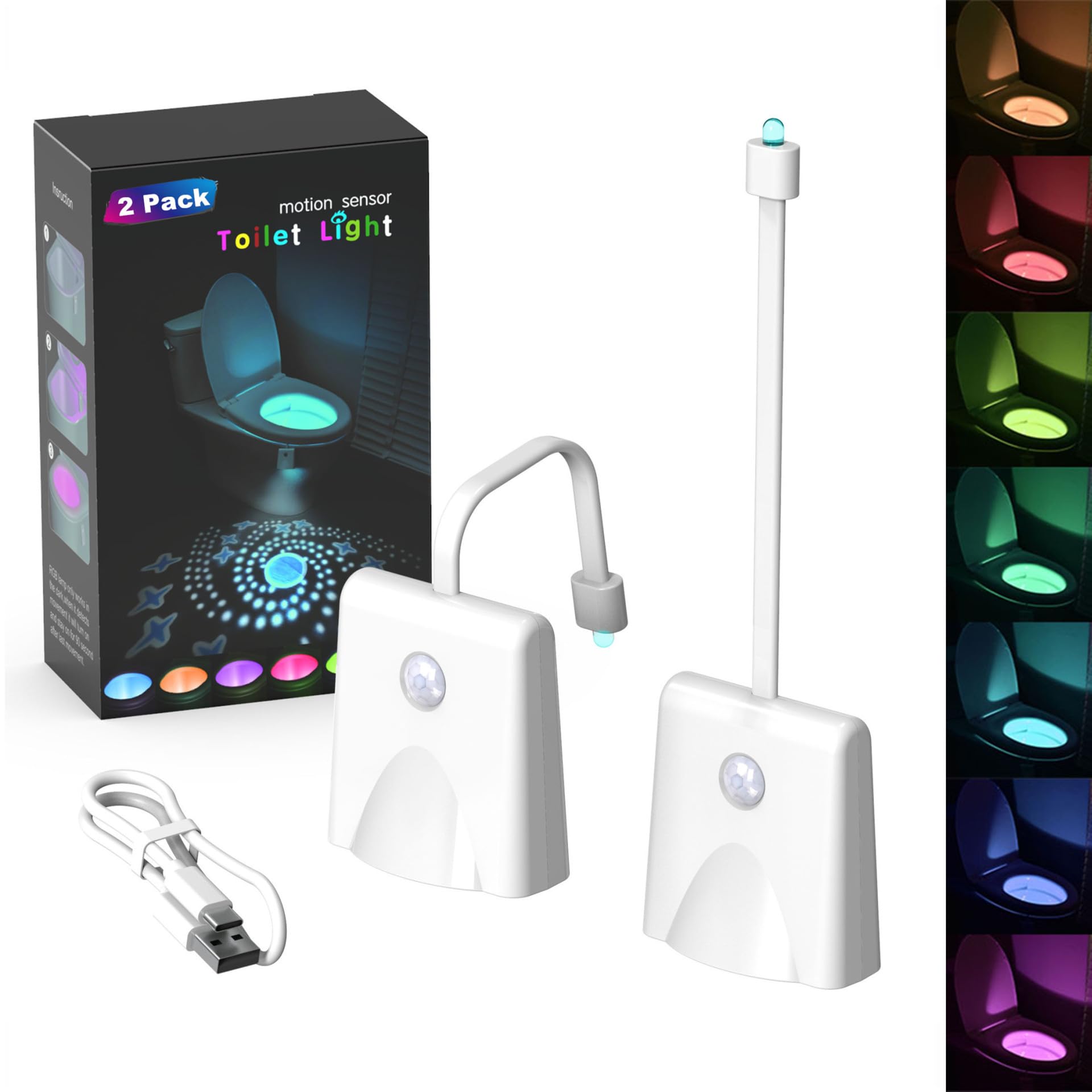 Photo 1 of BLE Toilet Light Motion Sensor,16 Color Changing dimmable Bathroom Night Light, 2 Pack USB Rechargeable Toilet Bowl Light for Bathroom Decor,Unique Gadgets for Men and Kids
