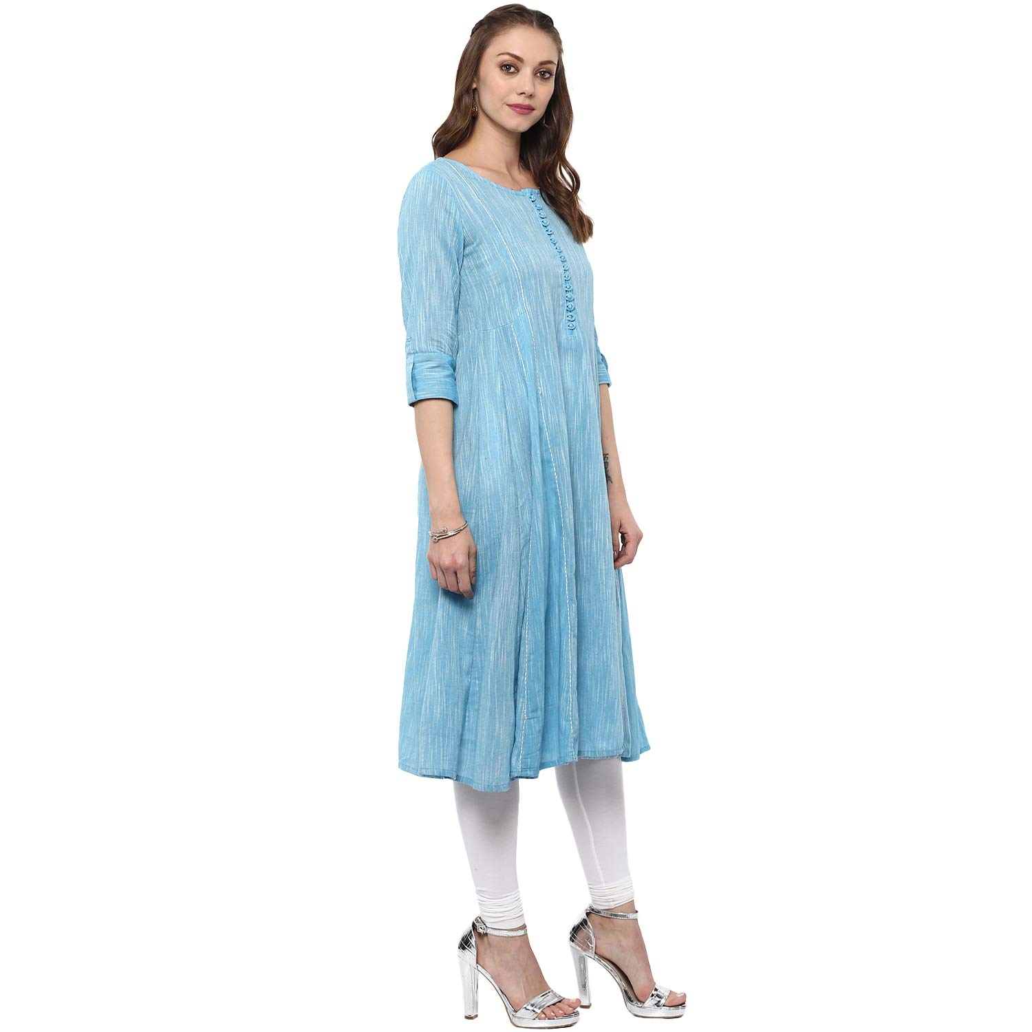 regular skyblue anarkali solid cotton kurta