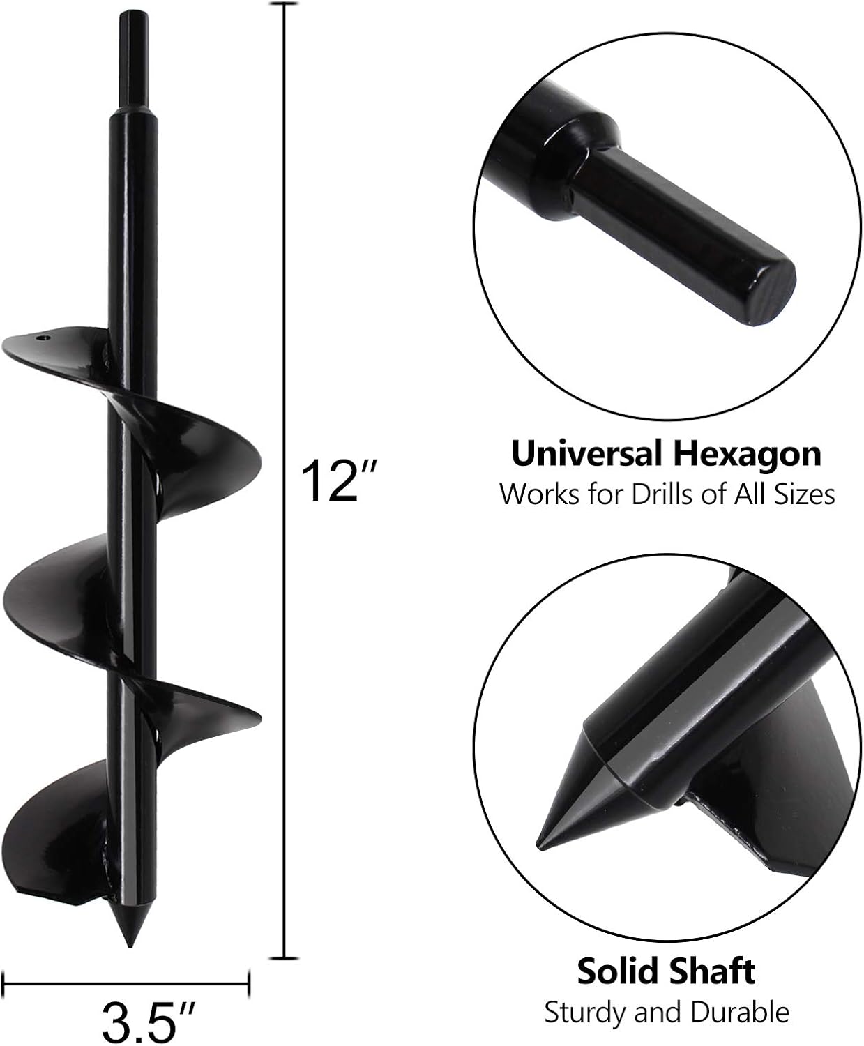 BLIKA Solid Shaft Auger Drill Bit for Planting, 3.5" x 12" Garden Plant Flower Bulb Auger with Garden Genie Gloves, Bulb & Bedding Plan Auger for 3/8" Hex Drive Drill: Home Improvement
