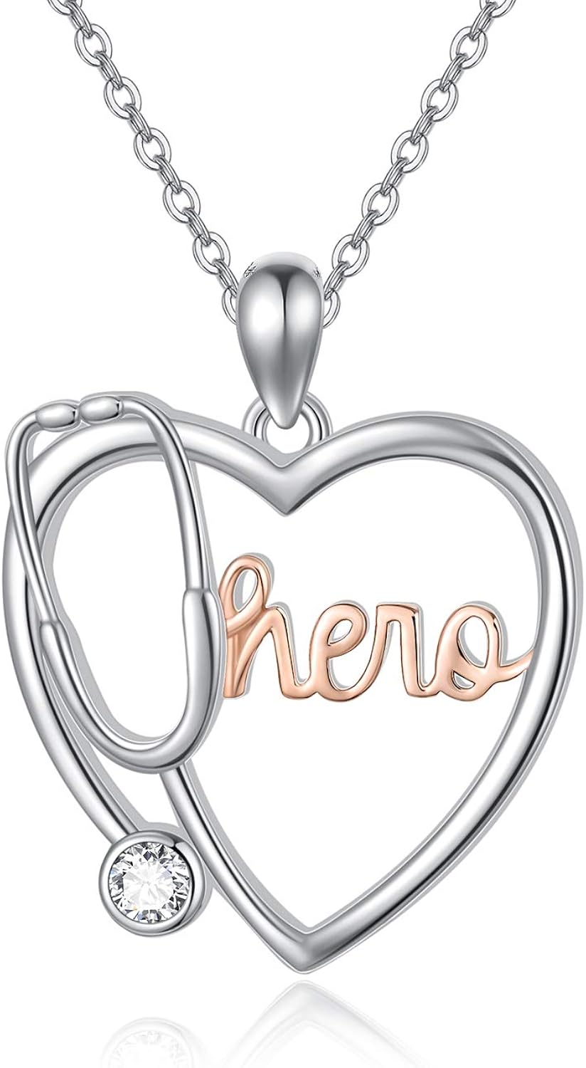 LEECCI 925 Sterling Silver Stethoscope Necklace Nursing Themed Pendant