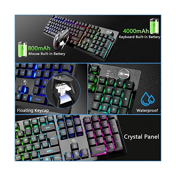 FELiCON K620 Wireless Gaming Keyboard and Mouse Combo, Mechanical Feel Rechargeable 100% Keyboard 4800 mAh, 16 Light Up…