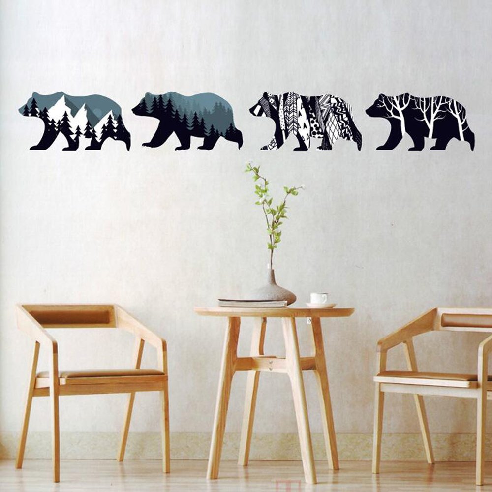 MLM Snow Mountain Forest Silhouette Polar Bear Wall Sticker Animal Wall