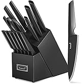 KUISINE Upgraded Chef Knife Set One Piece Molding High Carbon Stainless Steel,Super Sharp Blade Ergonomic Steel Handle,Knife Block Set with Built-in Sharpener(EX Black Pro,15PCS)
