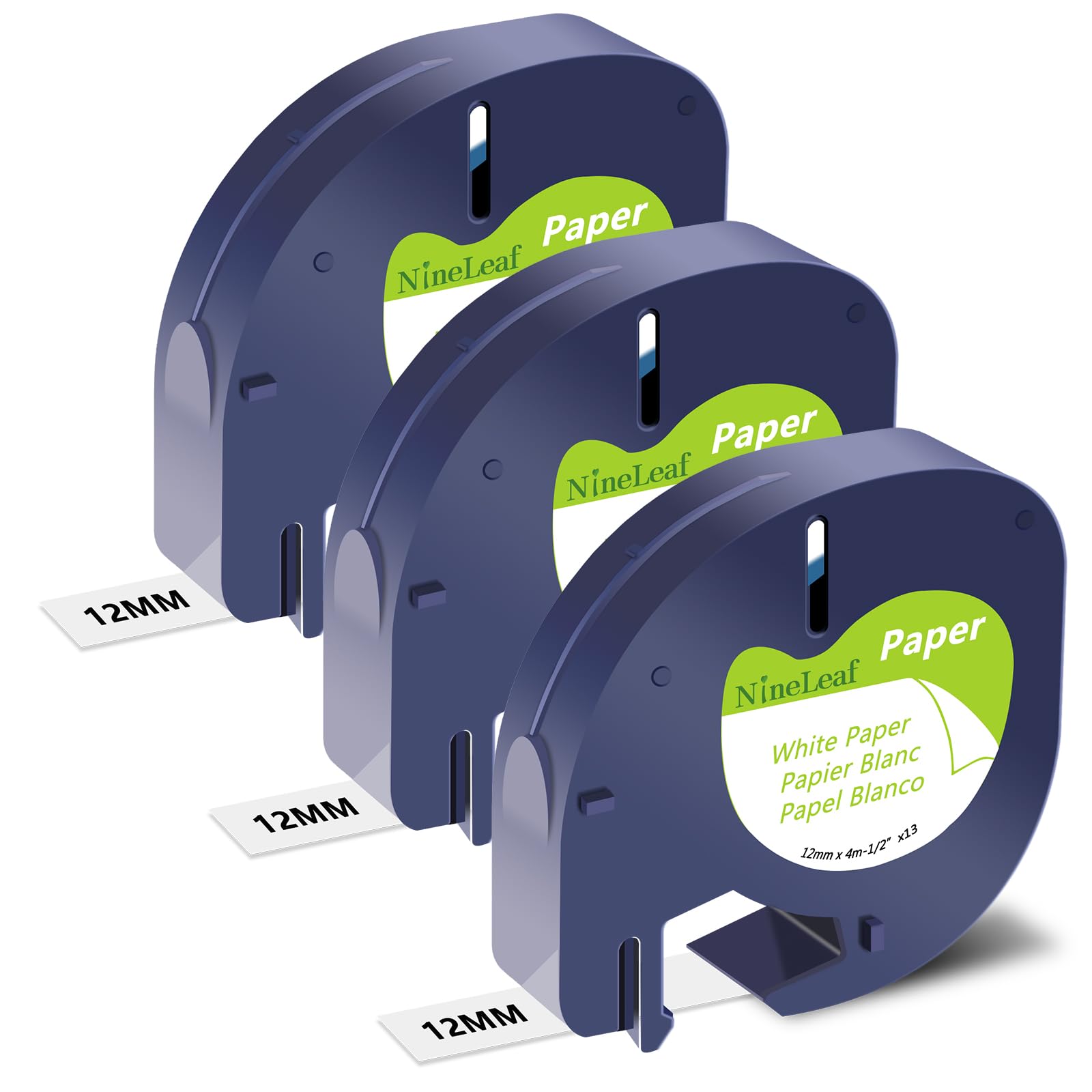 NineLeaf 3 x Compatible for Dymo LetraTag Refill 91200 91330 S0721510 Tape Black on White 12mm x 4m Paper Label Tape for LT-100H LT-100T LT-110T Plus QX50 XR XM 2000 Label Maker