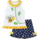 HILEELANG Toddler Girl Summer Easter Outfit Short Sets Cotton Ruffle Sleeve Tops Tees Shorts Clothing Sets