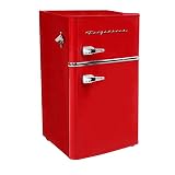 Frigidaire Retro Compact Fridge Freezer Combo, 3.1 cu. ft. Capacity, Small Top Freezer Refrigerator, Mini Fridge with Built-in Bottle Opener – 19”"D x 20.5" W x 33.5" H (Red)