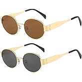 YAMEIZE 90s Retro Oval Sunglasses - Metal Frame Classic Round Shades for Women Men UV400 Protection Sun Glasses Outdoor