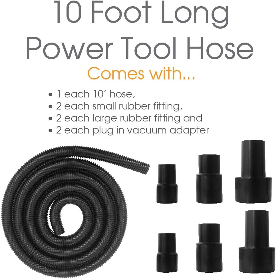 Peachtree Woodworking Supply 10 Foot Universal Power Tool Hose Kit with Fittings and Reducers for Multiple Tools and Shop Vacuums -