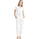 WiWi Pajamas for Women Soft Pajama Sets Short Sleeve Tops with Jogger Pants Viscose from Bamboo Pjs S-XXL